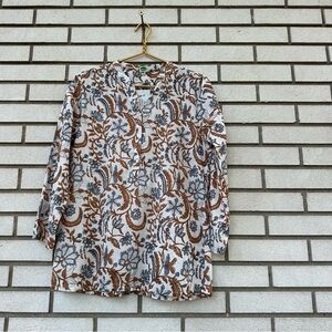 NWT Dolma India Floral Block Print Cotton Henley Tunic Top Boho Cottagecore S